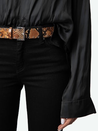 Starlight Belt - Leather belt with snake effect and stud embellishments.