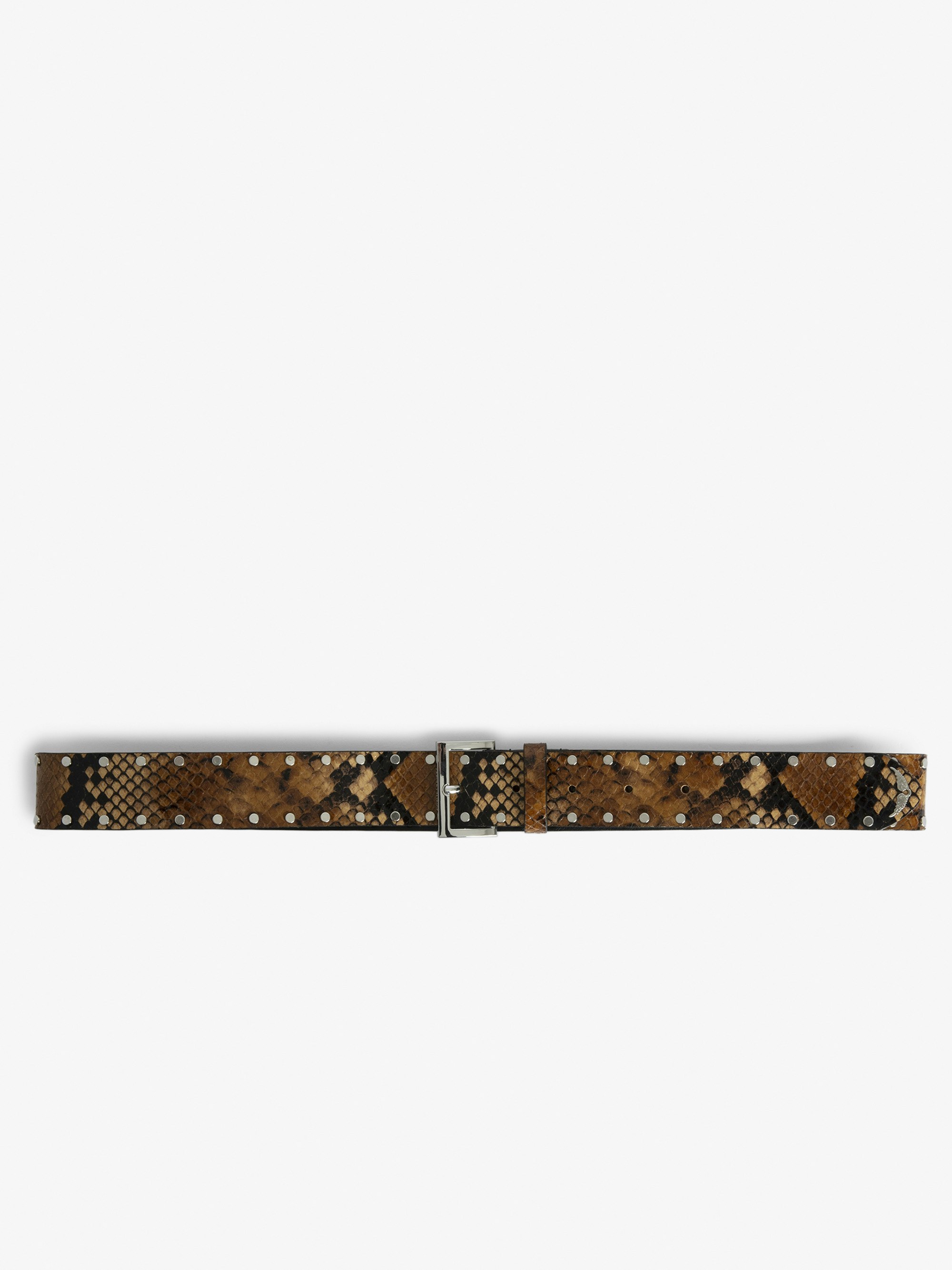 Cinturón Starlight - Cinturón de piel con efecto serpiente de color marrón decorado con tachuelas.