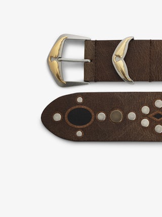 Jane Belt - Vintage leather belt with engraved patterns, studs and signature wing buckle.