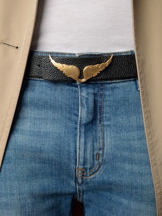 Ceinture Rock Reversible 30mm - Ceinture réversible de largeur 30mm en cuir grainé avec signature ailes sur la boucle.