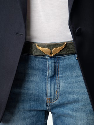 Ceinture Rock Reversible 30mm - Ceinture réversible de largeur 30mm en cuir grainé avec signature ailes sur la boucle.