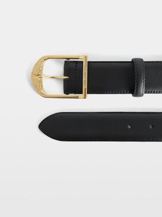 Cintura Rise 35 mm - Cintura in pelle liscia larga 35mm con firma ali sulla fibbia.