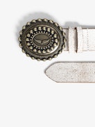 Ceinture Santa Fe - Ceinture de largeur 40mm en cuir blanc effet craquelé avec signature ailes sur la boucle style western.