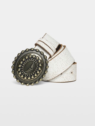 Santa Fe Belt - 40mm wide belt in white crackled-effect leather with wing signature on the western-style buckle.