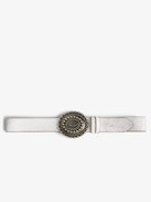 Ceinture Santa Fe - Ceinture de largeur 40mm en cuir blanc effet craquelé avec signature ailes sur la boucle style western.