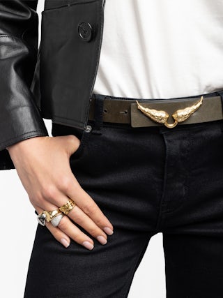 Ceinture Rock Reversible Vintage 30mm - Ceinture réversible de largeur 30mm en cuir effet inspiré vintage avec boucle en forme d'ailes.