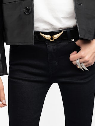 Ceinture Rock Reversible Vintage 30mm - Ceinture réversible de largeur 30mm en cuir effet inspiré vintage avec boucle en forme d'ailes.