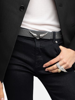 Ceinture Rock Reversible Vintage 30mm - Ceinture réversible de largeur 30mm en cuir effet vintage avec boucle en forme d'ailes.