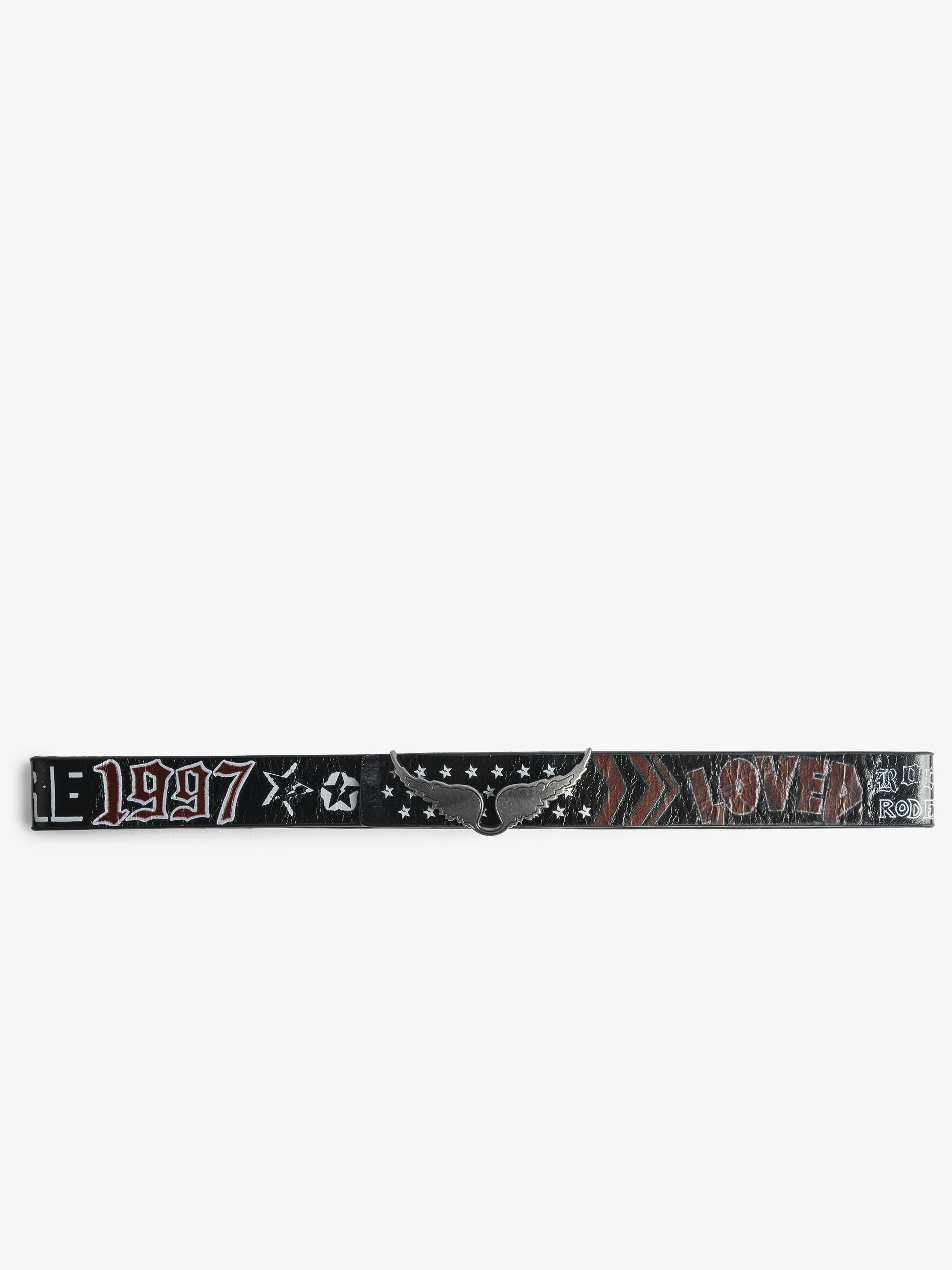 Belt Rock Reversible Punk 30mm - Reversible belt with 30mm width in vintage-effect leather with wing-shaped buckle.