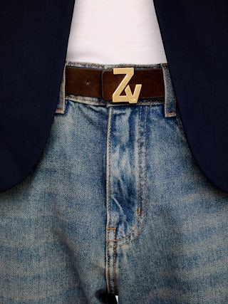 Ceinture ZV Initiale Suede 30mm - Ceinture de largeur 30mm en cuir suédé à boucle ZV signature.