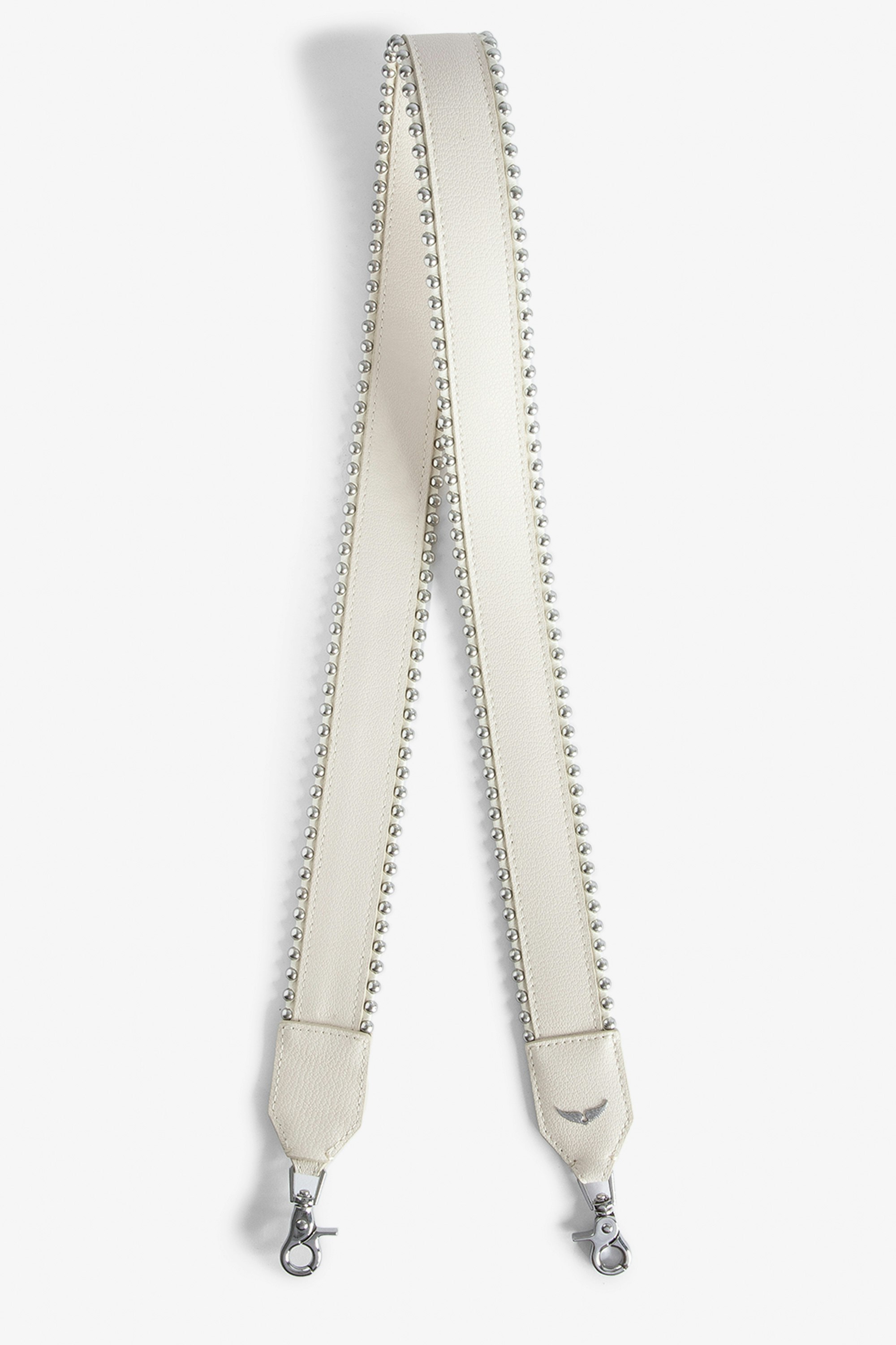 Studs Piping Shoulder Strap - Women’s adjustable ecru grained leather shoulder strap with studded trim.