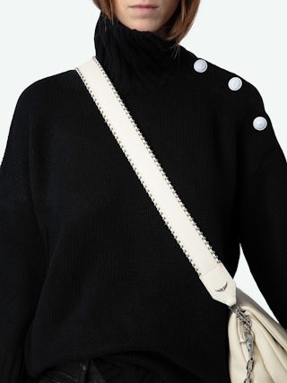 Studs Shoulder Strap - Grained leather shoulder strap with studded edging.