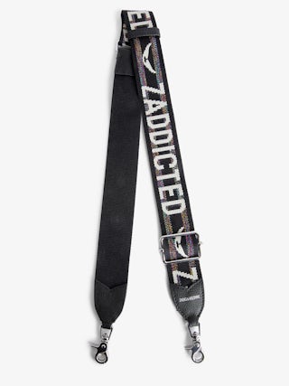 Zadig Glitter Shoulder Strap - Adjustable nylon-effect strap with leather finish and wing signatures.