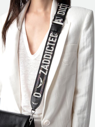Zadig Glitter Shoulder Strap - Adjustable nylon-effect strap with leather finish and wing signatures.