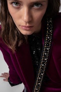 Tracolla Strap Gioiello Pelle - Tracolla borchiata in pelle nera donna