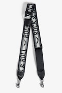 Tracolla Zadig - Tracolla in pelle e nylon grigia con scritta "Rock & Roll" e motivo ali da donna.