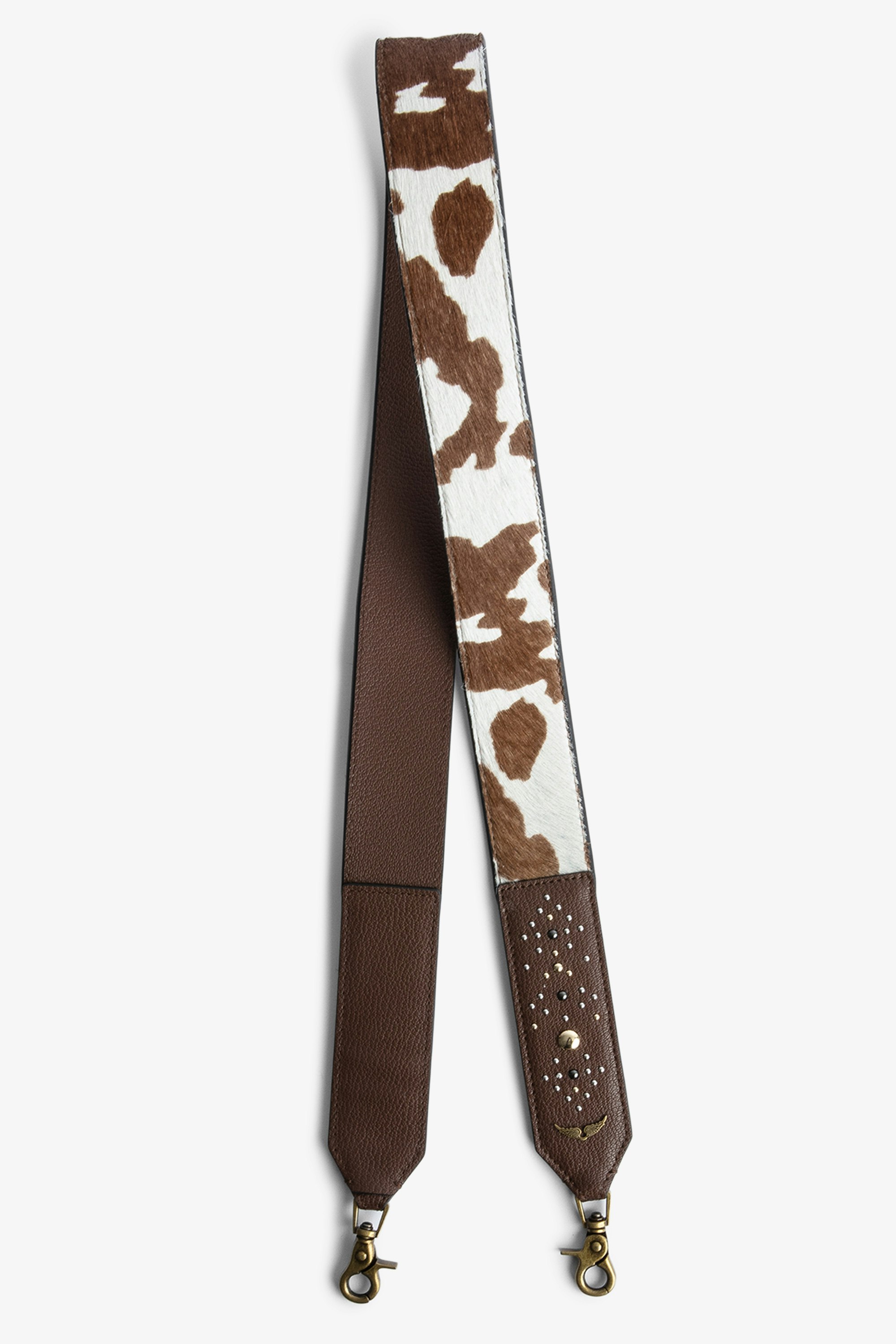 Zadig Shoulder Strap Women’s shoulder strap in brown-and-white pony-effect leather with studs