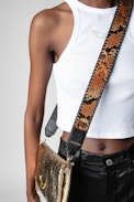 Zadig Shoulder Strap - Women's shoulder strap in brown python-effect leather with braided edges