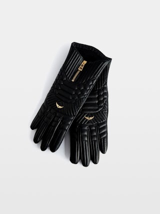 Out of Hands Gloves - Black smooth and quilted leather gloves from the Voltaire Vice collection, crafted in the workshops of the famous glove maker Agnelle.