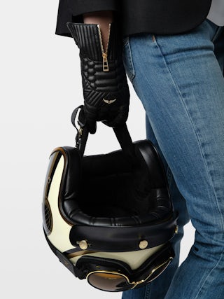 Out of Hands Gloves - Black smooth and quilted leather gloves from the Voltaire Vice collection, crafted in the workshops of the famous glove maker Agnelle.