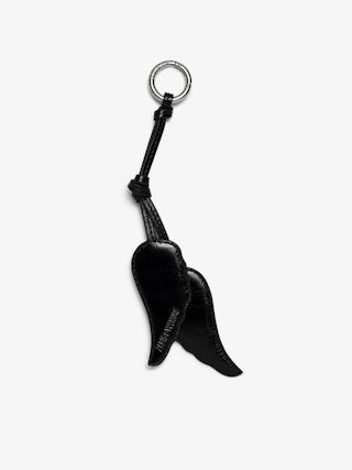 Rock Feather KeyRing - Lucky charm in vintage-inspired patent leather, shaped like wings with embroidery, to be attached to a bag for example.