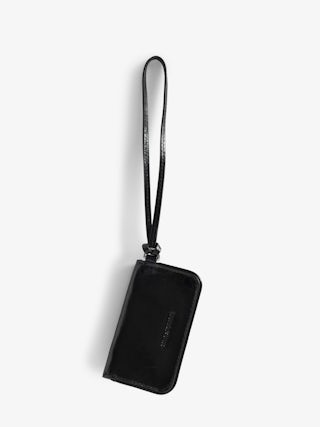 Rock Vintage Patent Keyring - Mini Rock pouch charm in vintage leather with zip pocket, internal pocket and interior mirror.