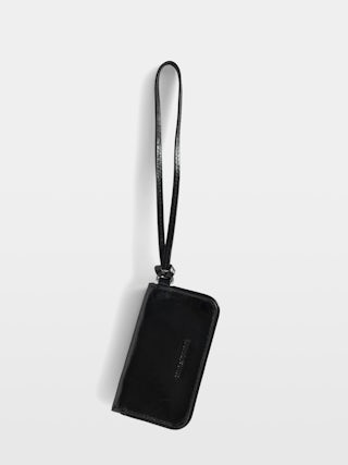 Rock Vintage Patent Keyring - Mini Rock pouch charm in vintage leather with zip pocket, internal pocket and interior mirror.
