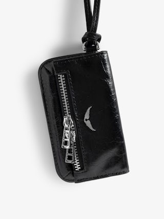 Rock Vintage Patent Keyring - Mini Rock pouch charm in vintage leather with zip pocket, internal pocket and interior mirror.