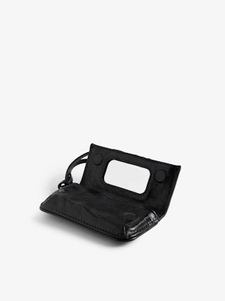 Rock Vintage Patent Keyring - Mini Rock pouch charm in vintage leather with zip pocket, internal pocket and interior mirror.