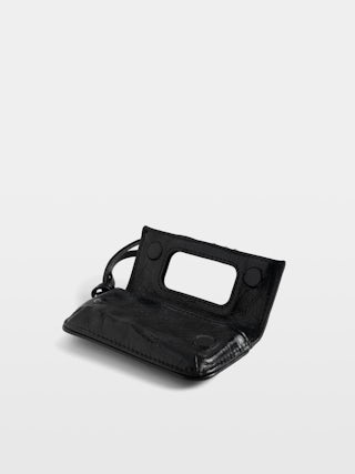 Rock Vintage Patent Keyring - Mini Rock pouch charm in vintage leather with zip pocket, internal pocket and interior mirror.