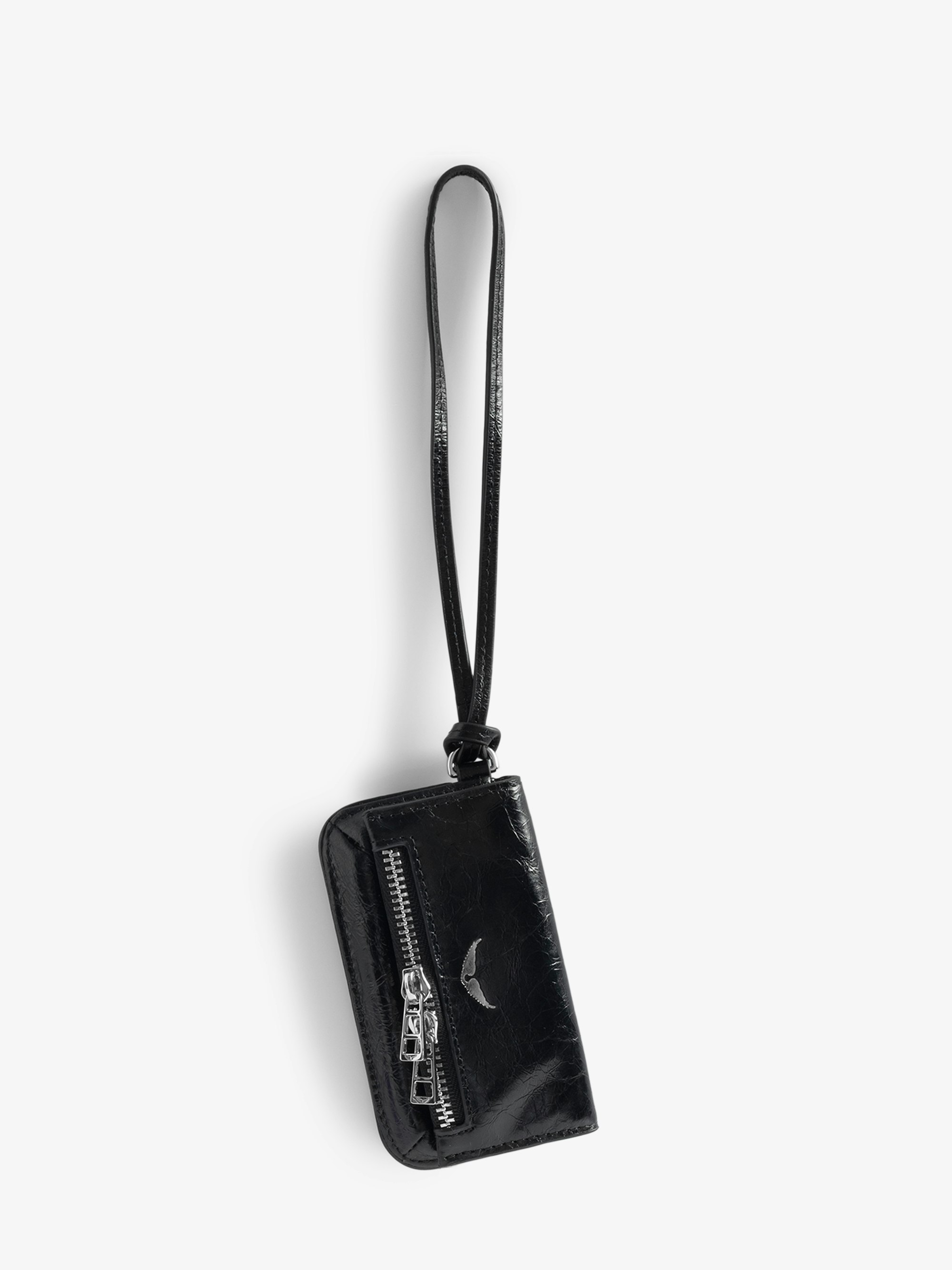 Rock Vintage Patent Keyring - Mini Rock pouch charm in vintage leather with zip pocket, internal pocket and interior mirror.