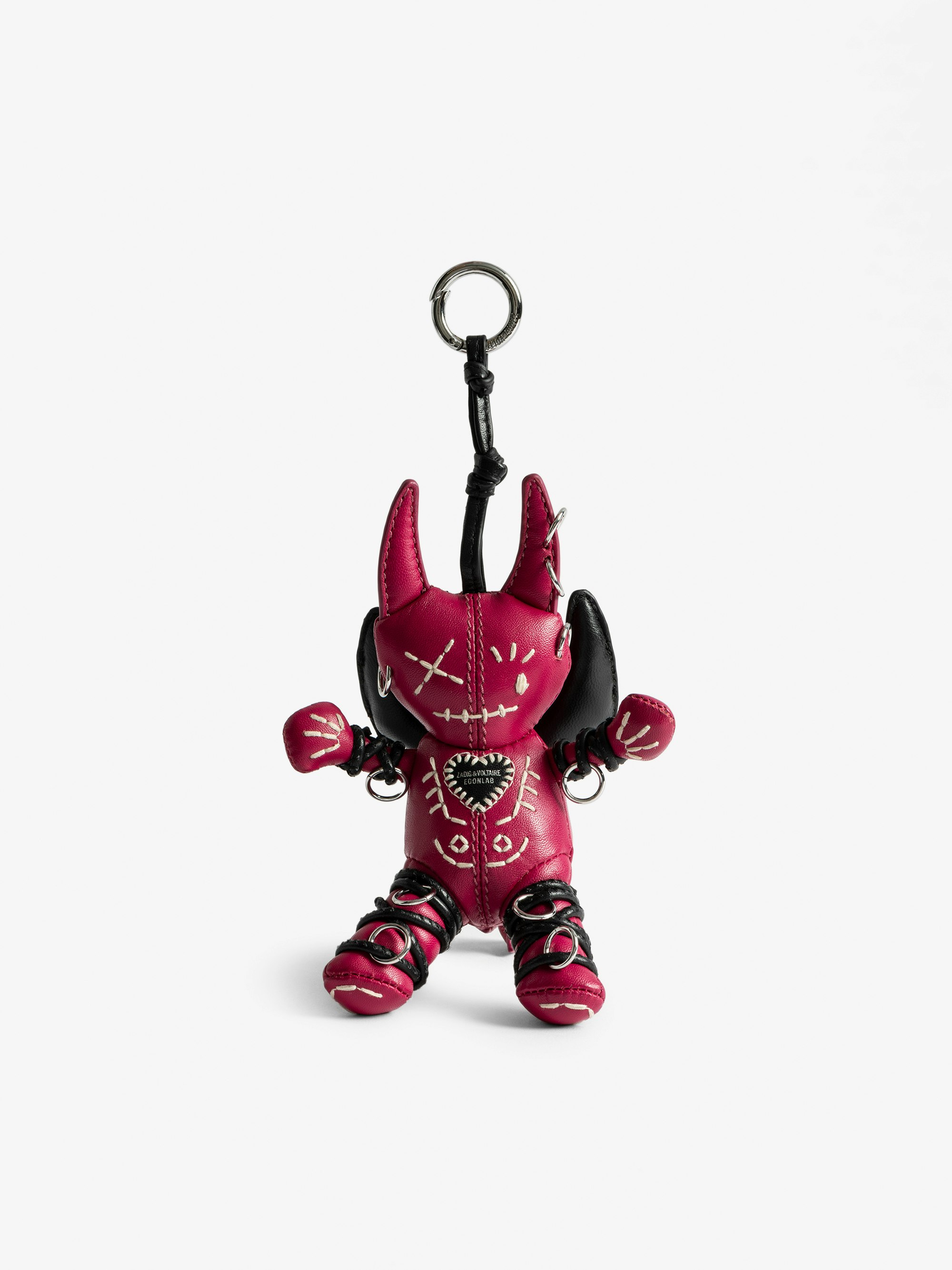 Voodoo Devil Keyring - Vintage-effect patent leather grigri charm in cherry shape to attach to a bag.