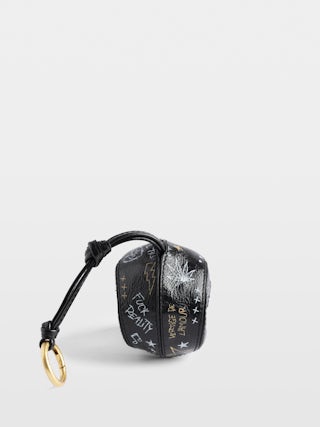 Big Skull Keyring - Skull keyring in leather with graffiti print.