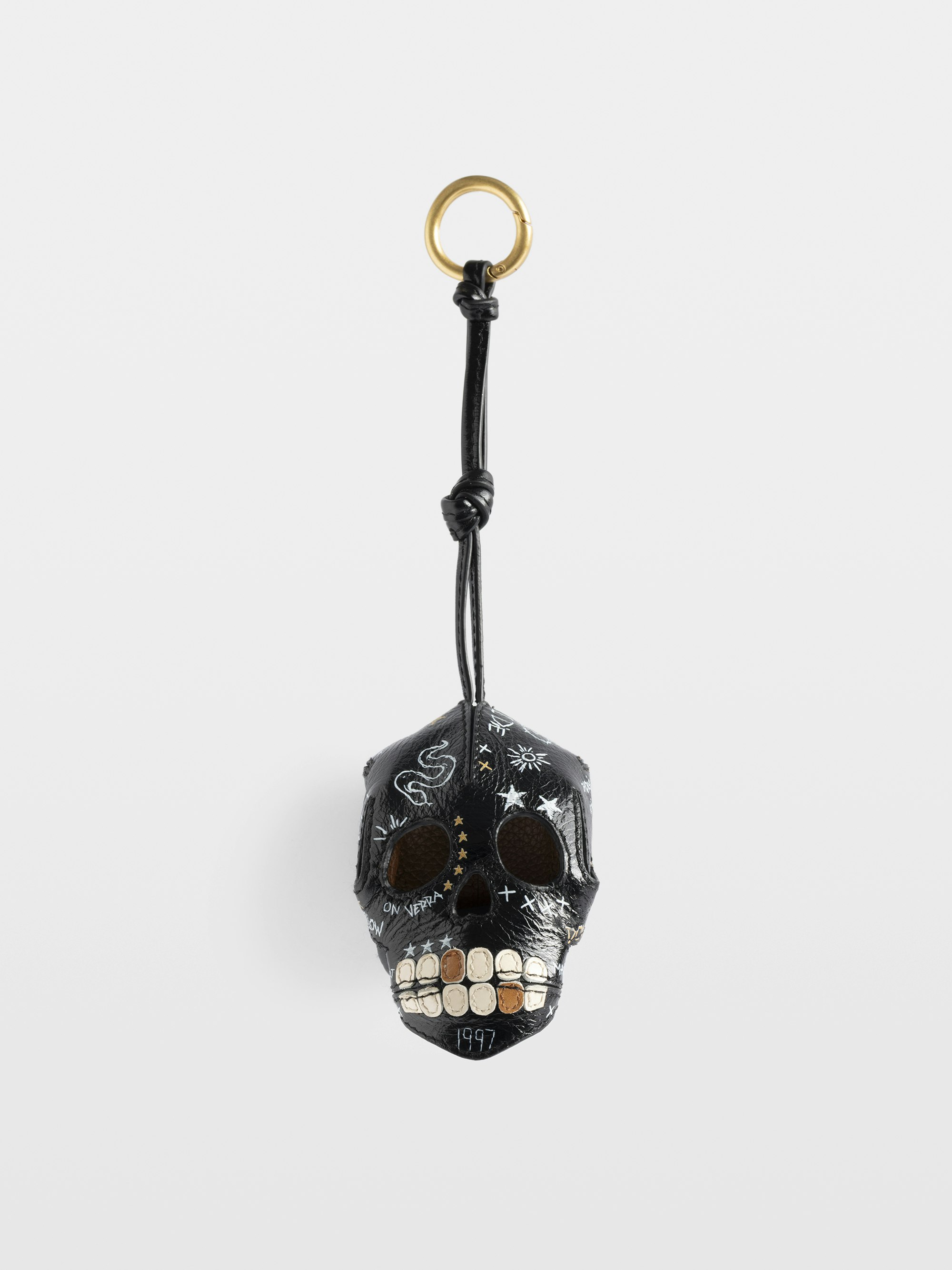 Big Skull Keyring - Skull keyring in leather with graffiti print.