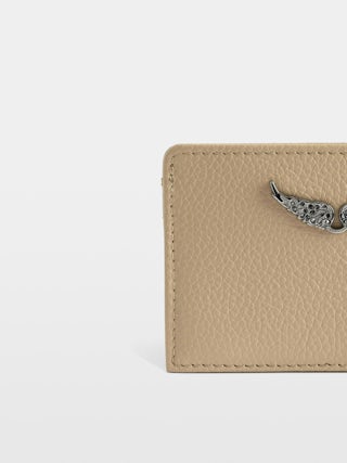 ZV Pass Cardholder - Card holder in grained leather adorned with rhinestone wings.