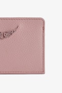 ZV Pass Card Holder - Pink grained leather card holder with diamanté wings charm.