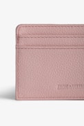 ZV Pass Card Holder - Pink grained leather card holder with diamanté wings charm.