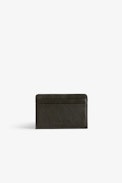 ZV Pass Card Holder - Women’s khaki grained leather card holder with gold-tone wings charm.