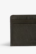 ZV Pass Card Holder - Women’s khaki grained leather card holder with gold-tone wings charm.