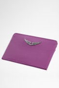 ZV Pass Card Holder - Women's fuchsia grained leather card holder.