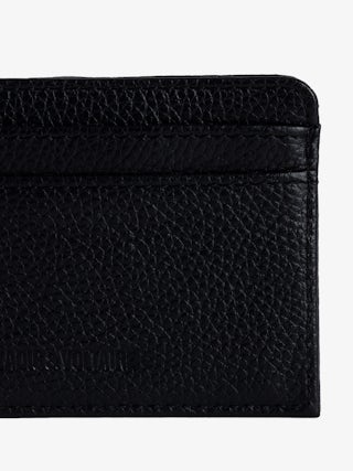 ZV Pass Cardholder - Black and gold-grained women's leather card holder with diamanté wings charm.