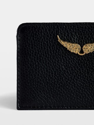 ZV Pass Cardholder - Card holder in grained leather adorned with rhinestone wings.