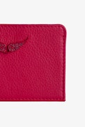 ZV Pass Kartenhalter - Kartenetui aus rosafarbenem genarbtem Leder mit Flügel-Charm aus Strass für Damen.