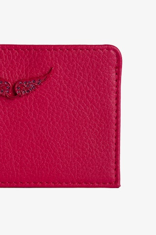 ZV Pass Cardholder - Pink grained leather card holder with diamanté wings charm.