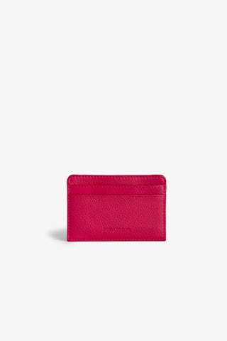 ZV Pass Cardholder - Pink grained leather card holder with diamanté wings charm.