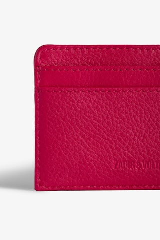 ZV Pass Cardholder - Pink grained leather card holder with diamanté wings charm.