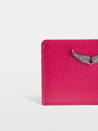 ZV Pass Cardholder - Grained leather card holder with diamanté wings charm.