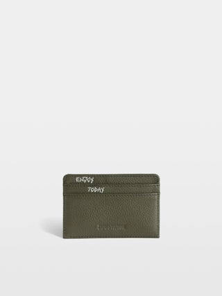 Tarjetero ZV Pass - Portatarjetas en piel granulada caqui adornado con alas de strass.