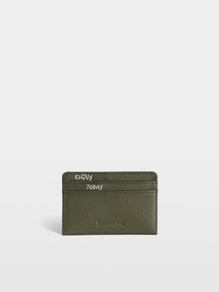 ZV Pass Cardholder - Khaki grained leather cardholder adorned with rhinestone wings.