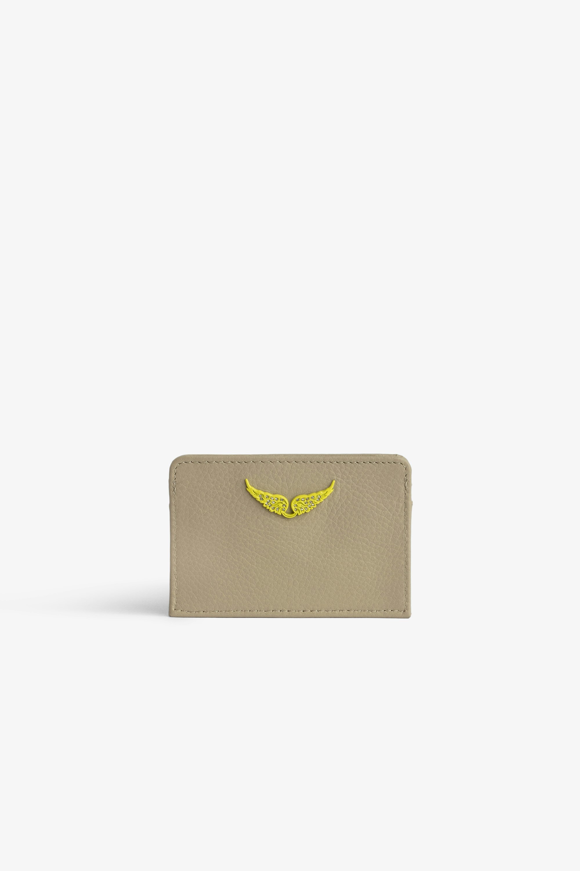 ZV Pass Card Case Women’s card holder in beige smooth leather with yellow wings